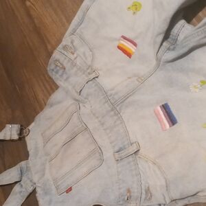 Embroidered Light Denim Overalls